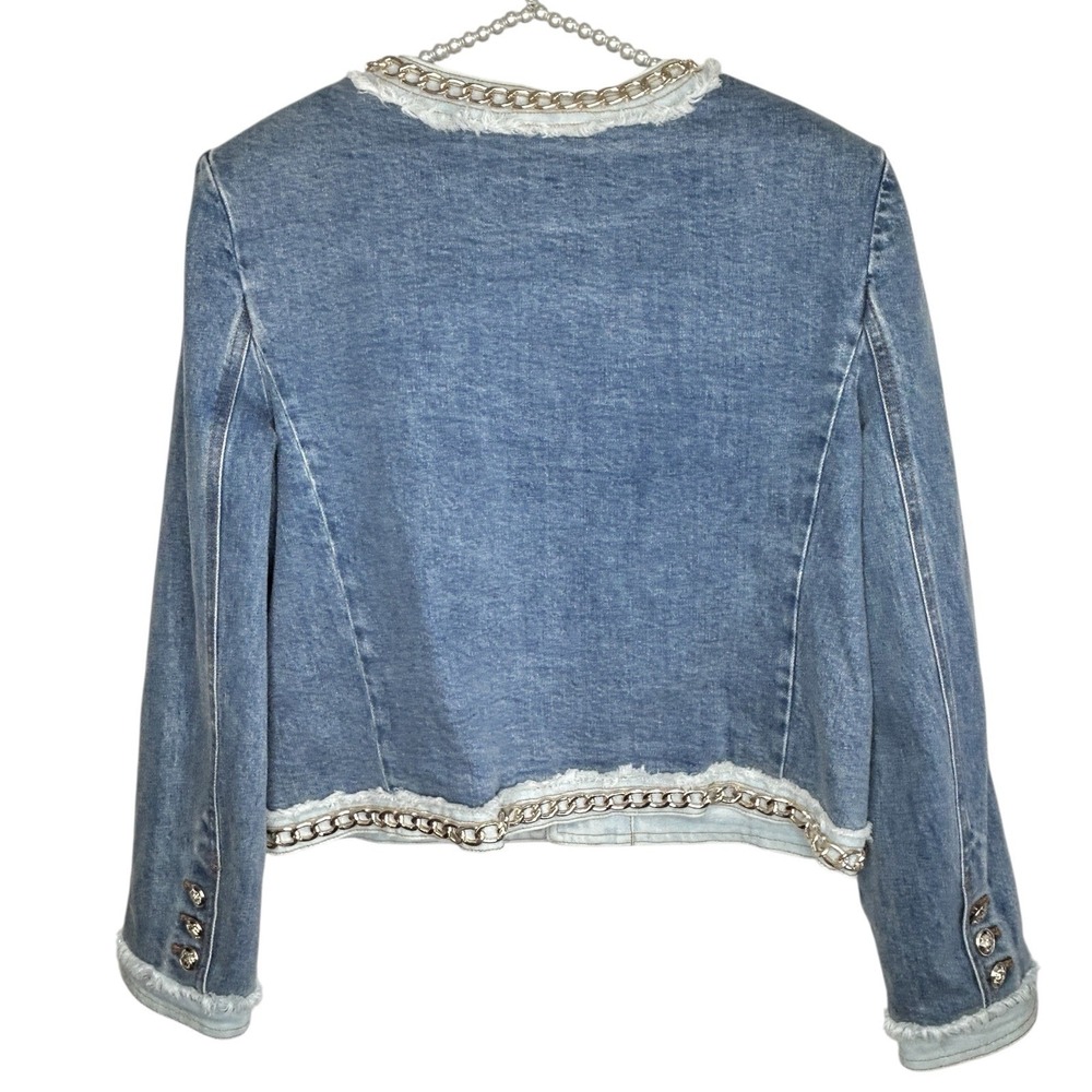 Alice +‎ Olivia Landon Cropped Denim Jacket Large Y2k NYE Designer Party NWT - Picture 4 of 16